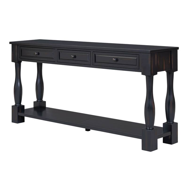 Farmhouse 63" Long Console Table with Drawers and Shelf for Entryway