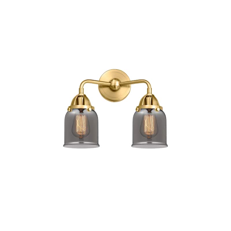 Innovations Lighting Nouveau 2 Bell - 2 Light 13" Bath Vanity Light - Satin Gold/Light Smoke