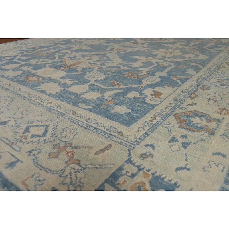 Hand Knotted Oriental 100% Wool Carpet Transitional All-Over Navy Blue & Blues Oushak Area Rug - 12' 5'' X 9' 9''
