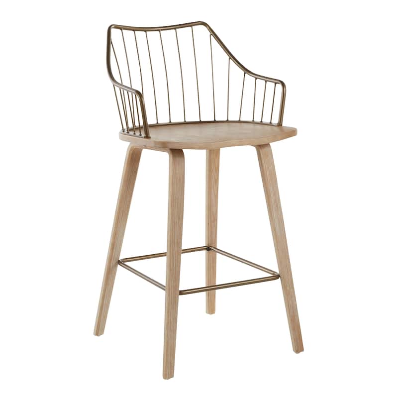 The Gray Barn Winston 26" Fixed-Height Counter Stool - White Washed Wood/Antique Copper Metal