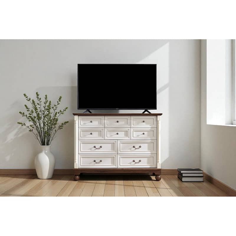 Rustic 10-Drawer Dresser Chest for Bedroom Wooden Base Storage Cabinet Antique Two-Tone Wood Grain for Living Room