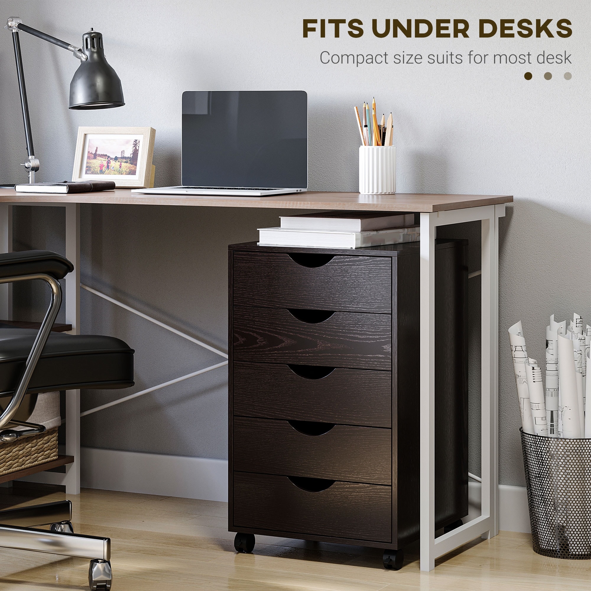 Modern 5 Drawer File Cabinet Storage, Mobile Printer Stand, Cabinet for Letter Size Files, for Home Office