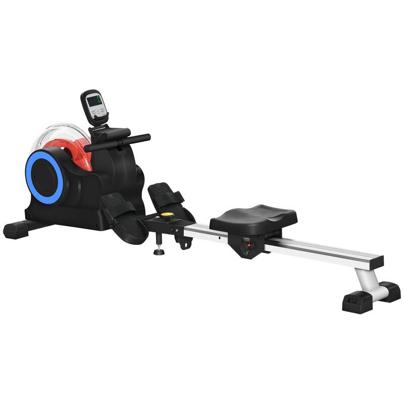Soozier Foldable Water Rowing Machine with Wheels, LCD Monitor and Tablet Holder for Home Cardio Training, White