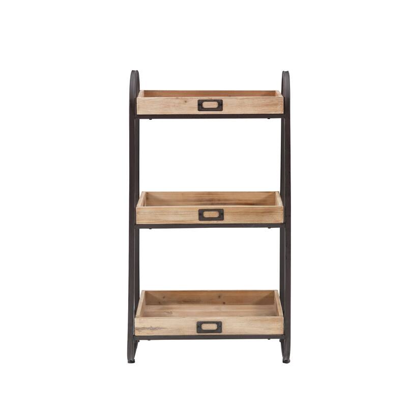 3 Tier Wooden Storage Shelf - 32.5" - Brown and Black