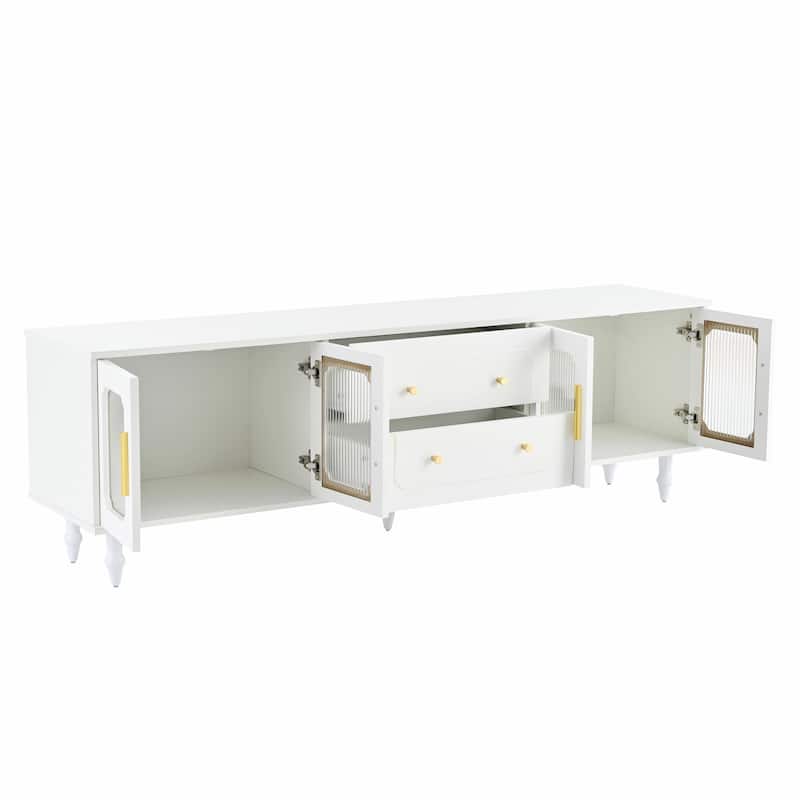 Retro TV Stand with Fluted Glass Doors for TVs Up to 78''