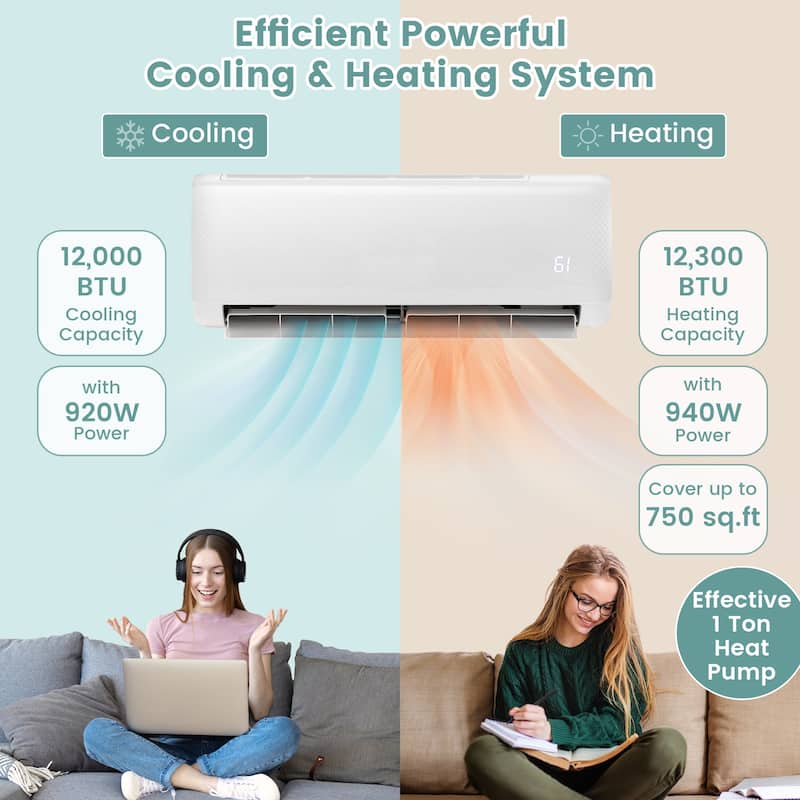 Gymax 12000 BTU Mini Split Air Conditioner 21 SEER2 AC Unit w/ Heat
