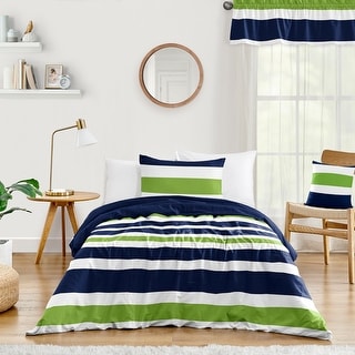 Sweet Jojo Designs Navy and Lime Stripe Collection 2pc Twin Bedding Set