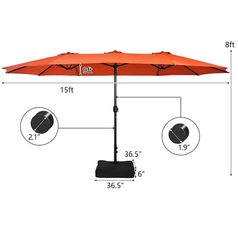 Costway 15FT Double-Sided Twin Patio Umbrella Outdoor Market W/ Crank