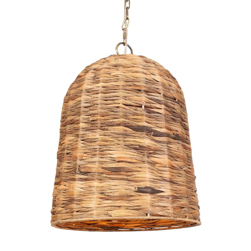 Uttermost 21615 Rotorua 14" Wide Pendant with Seagrass Shade - Antique Brass