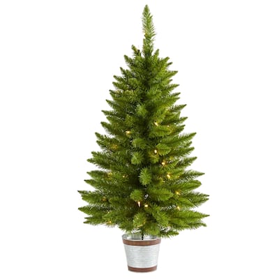 3ft. Pine Artificial Christmas Tree with 50 Warm White Lights and 114 Branches - Perfect Mini X-Mas Holiday Accent