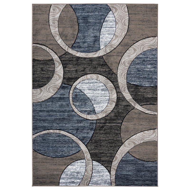 Orelsi Collection Abstract Geometric Circles Area Rug - 5'2" x 7'5" - Brown/Grey