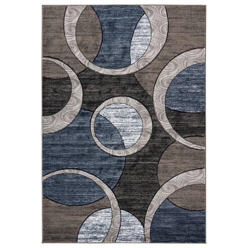 Orelsi Collection Abstract Geometric Circles Area Rug - 5'2" x 7'5" - Brown/Grey