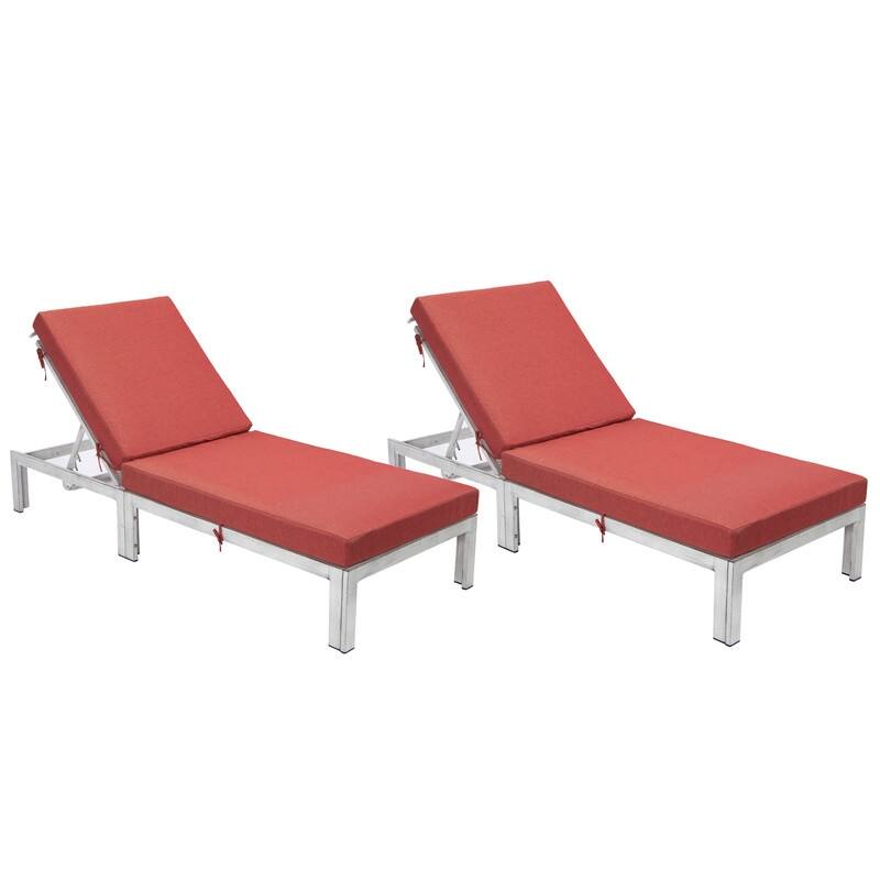 Chelsea Adjustable Chaise Lounge Chair with Weathered Grey Powder-Coated Aluminum Frame and Removable Cushions (Set of 2) - Red