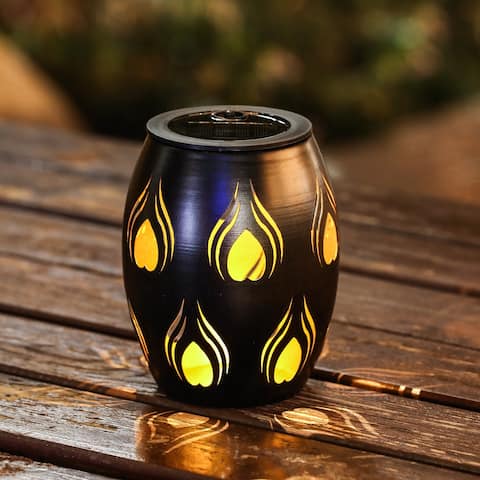 6-Inch Black Fire Metal Solar Powered Outdoor Decorative Lantern