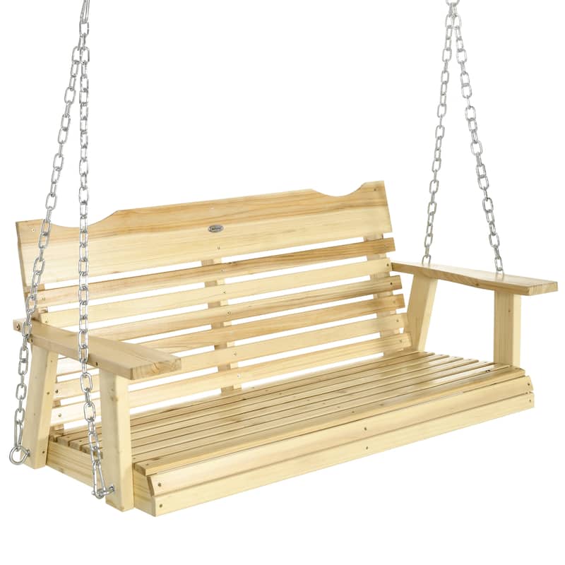 Outsunny 2-Seater Porch Swing, Hanging Outdoor Swing Bench with Metal Chains and Wide Armrests