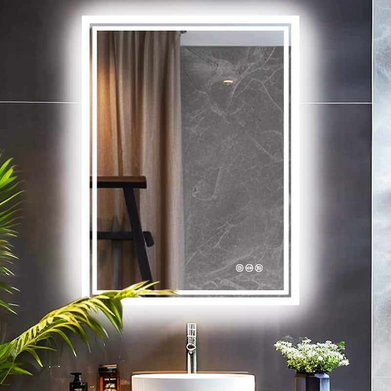 31.5 Inch Rectangle Bathroom Mirror Makeup Mirror with Touch Sensor, IP44 - 600x800mm - Silver