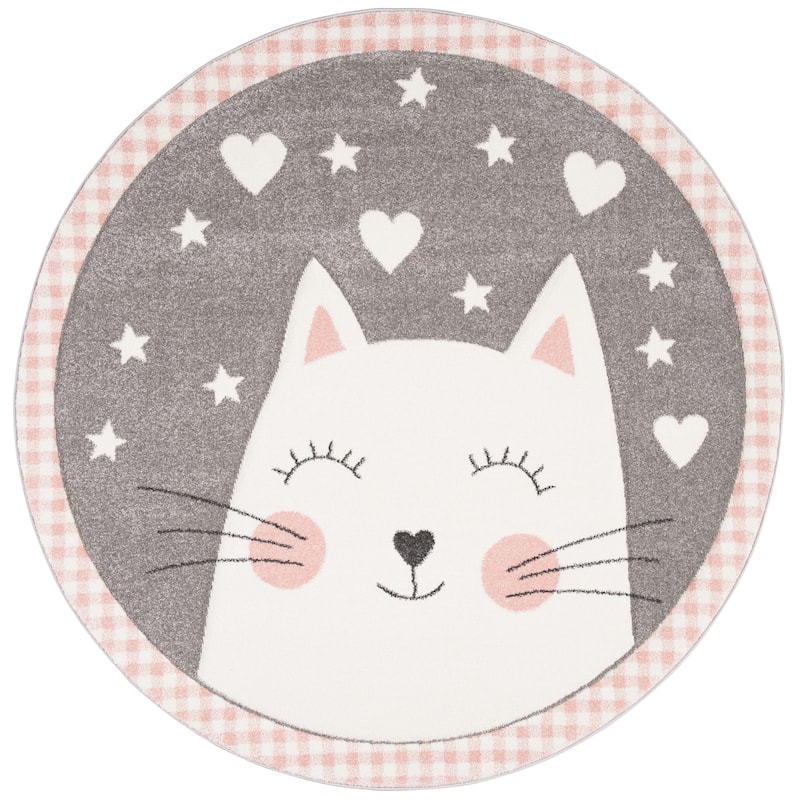 SAFAVIEH Carousel Kids Yuha Cat Rug - 4' - Pink/Grey - Round