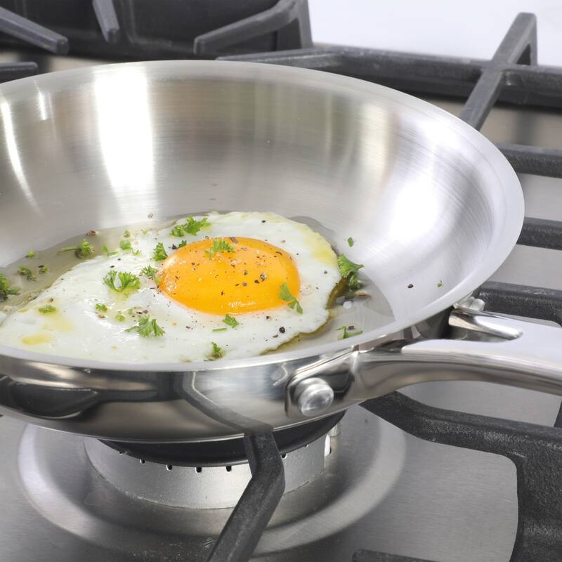 Sur La Table Kitchen Essentials Stainless Steel Frying Pan - Induction Ready Skillet with Tri-Ply Base, Polished Finish