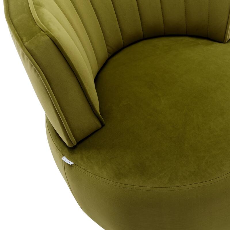 Swivel Barrel Chair, Comfy Velvet Upholstered Accent Sofa Chair, Leisure Club Chair with Shell-Shaped Back & Angled Armrests