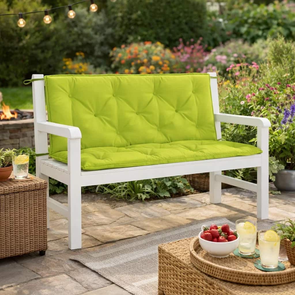 Claire Outdoor Cushion for Bench, Button Tufted Green Fabric, 47 Inch