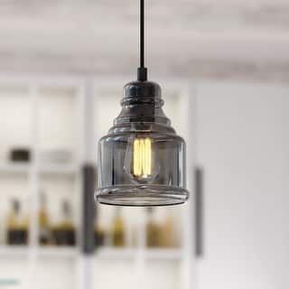 Millie Matte Black Mini Pendant Ceiling Light Smoke Gray Bell Glass - 6-in W x 8.25-in H x 6-in D