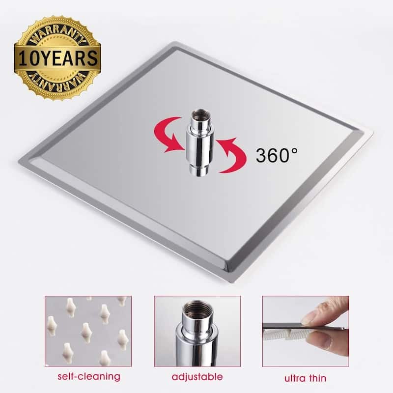 12-in Polish Brushed Nickel Solid Square Ultrathin Rainfall Shower Head with Silicone Nozzle