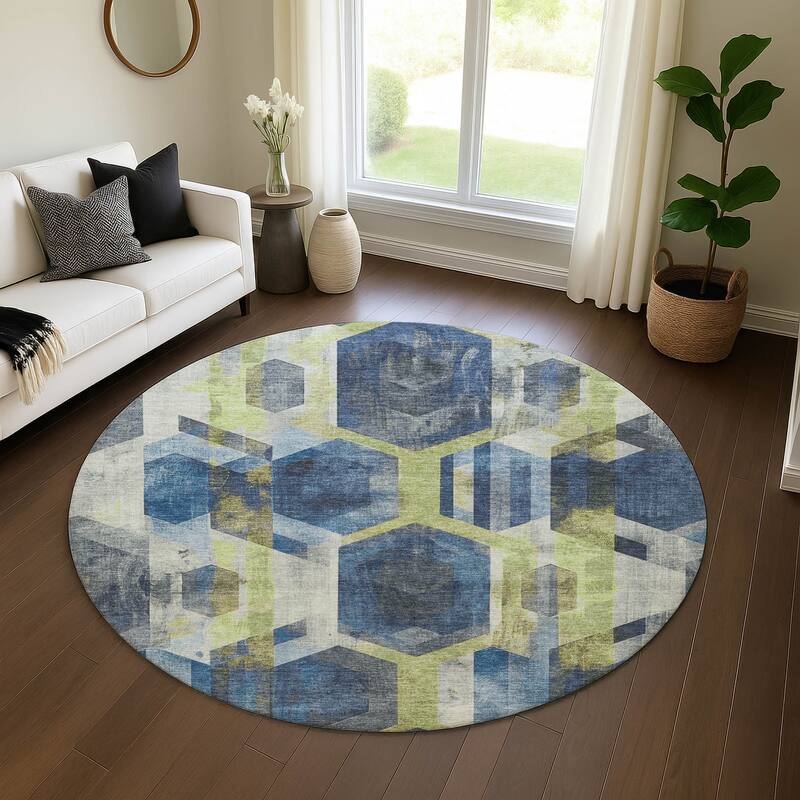 Premium Washable Super Soft Contemporary Glam Mayfield Rug - Navy - 8' x 8'
