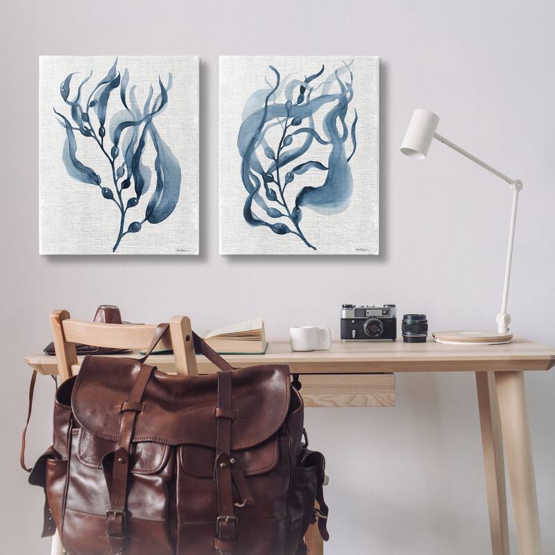 Stupell Fluid Blue Herbs Canvas Wall Art Design By Carol Robinson (Set of 2)