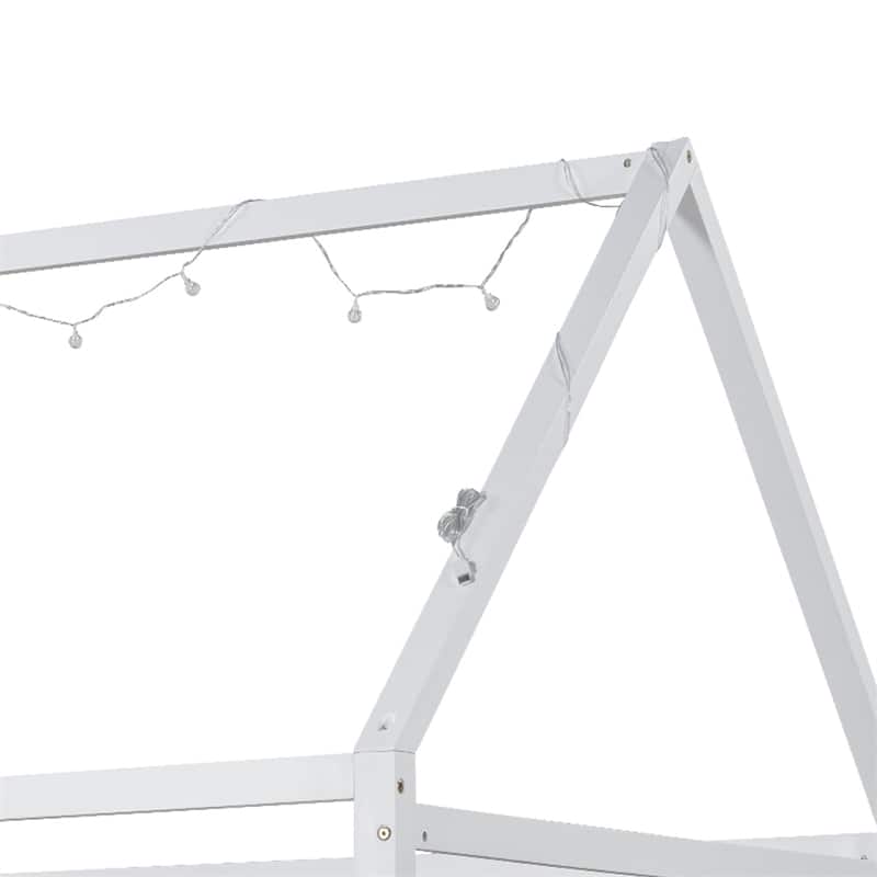 Wood Twin Size House Bed with Guardrail and LED