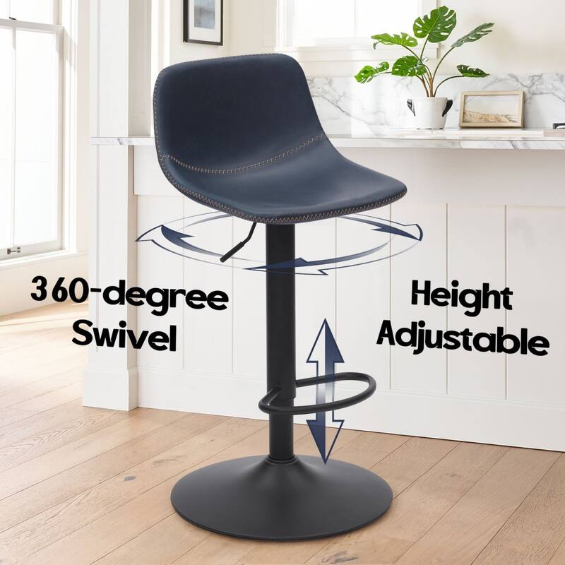 Mid-Century Modern Faux Leather Swivel Adjustable Bar Stools Set of 2