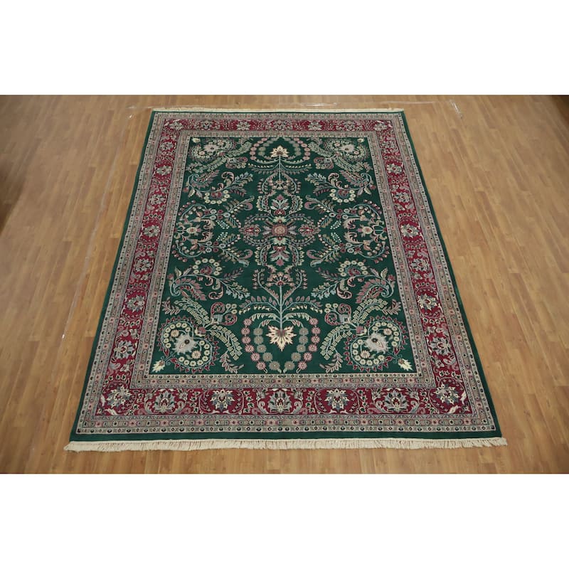 Hand Knotted Oriental 100% Wool Carpet Traditional All-Over Green Agra Area Rug - 12' 1'' X 9' 1''