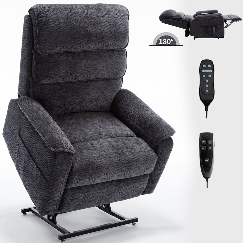 Casual Chenille Dual Motor Power Lift Recliner Chair for Elderly, Electric Sofa Chair with Heat Massage, Lving Room Single Sofa