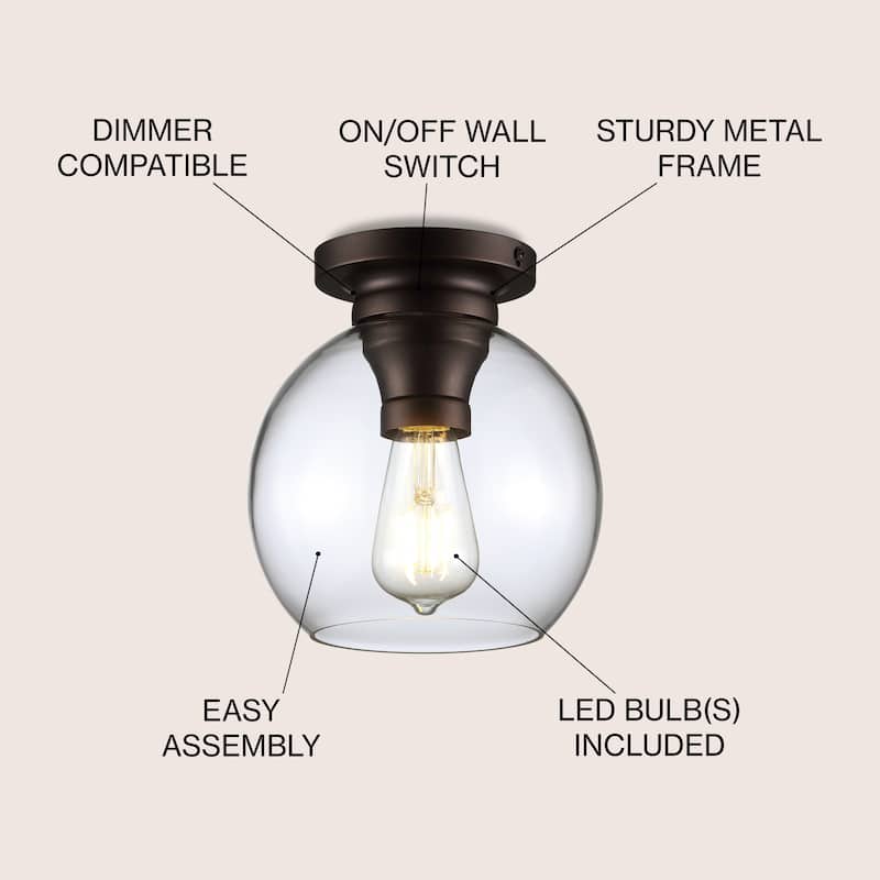 Duo 7.75" Metal/Glass LED Flush Mount, by JONATHAN Y