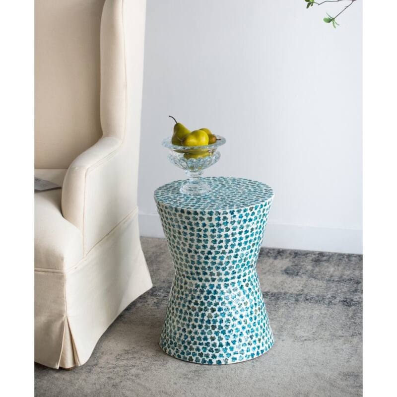 Tapered Round Capiz Shell Inlay Accent Stool - 19.75" - Blue and White