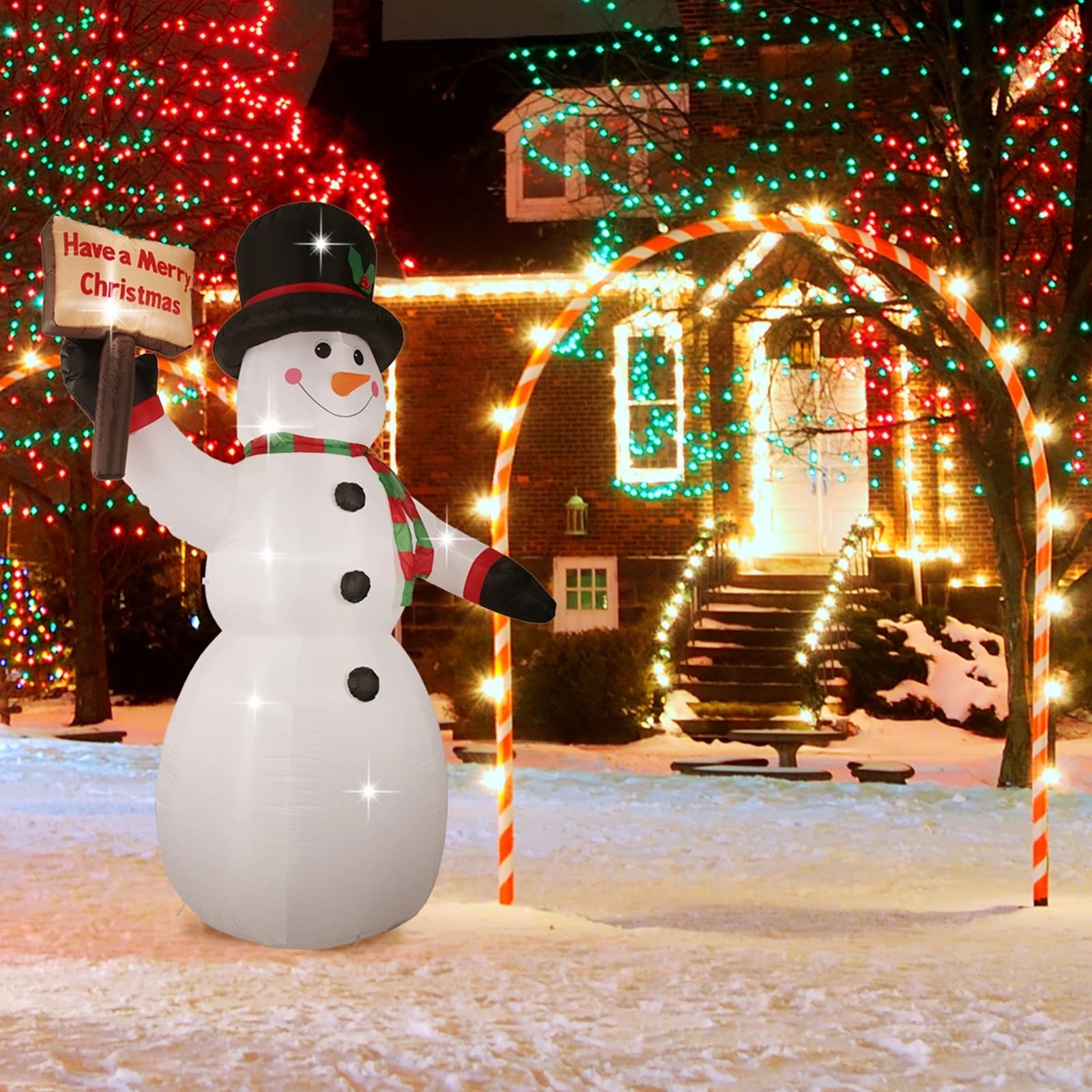 8FT Christmas Inflatable Decorations Snowman with Built-in LED