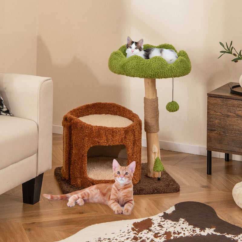 Cat Tower with Top Perch and Scratching Post for Claw Care - 23.5" x 18" x 29" - Brown-Green-White