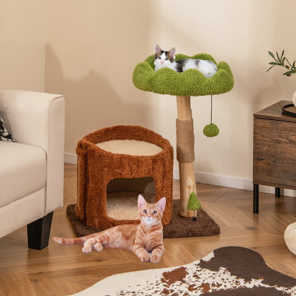 Cat Tower with Top Perch and Scratching Post for Claw Care - 23.5" x 18" x 29"