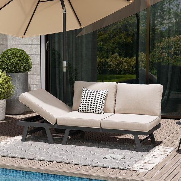 slide 1 of 31, Outdoor Patio Sofa Daybed Adjustable Aluminum Chaise Lounge Bench with Cushion