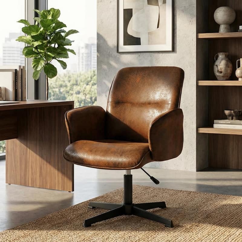 Homy Casa Modern Upholstered Office Chair, High Back Desk Chair with Armrests, Adjustable Height, Metal Base