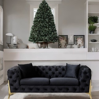 Black Elegant Velvet Living Room Upholstered Loveseat - Bed Bath ...