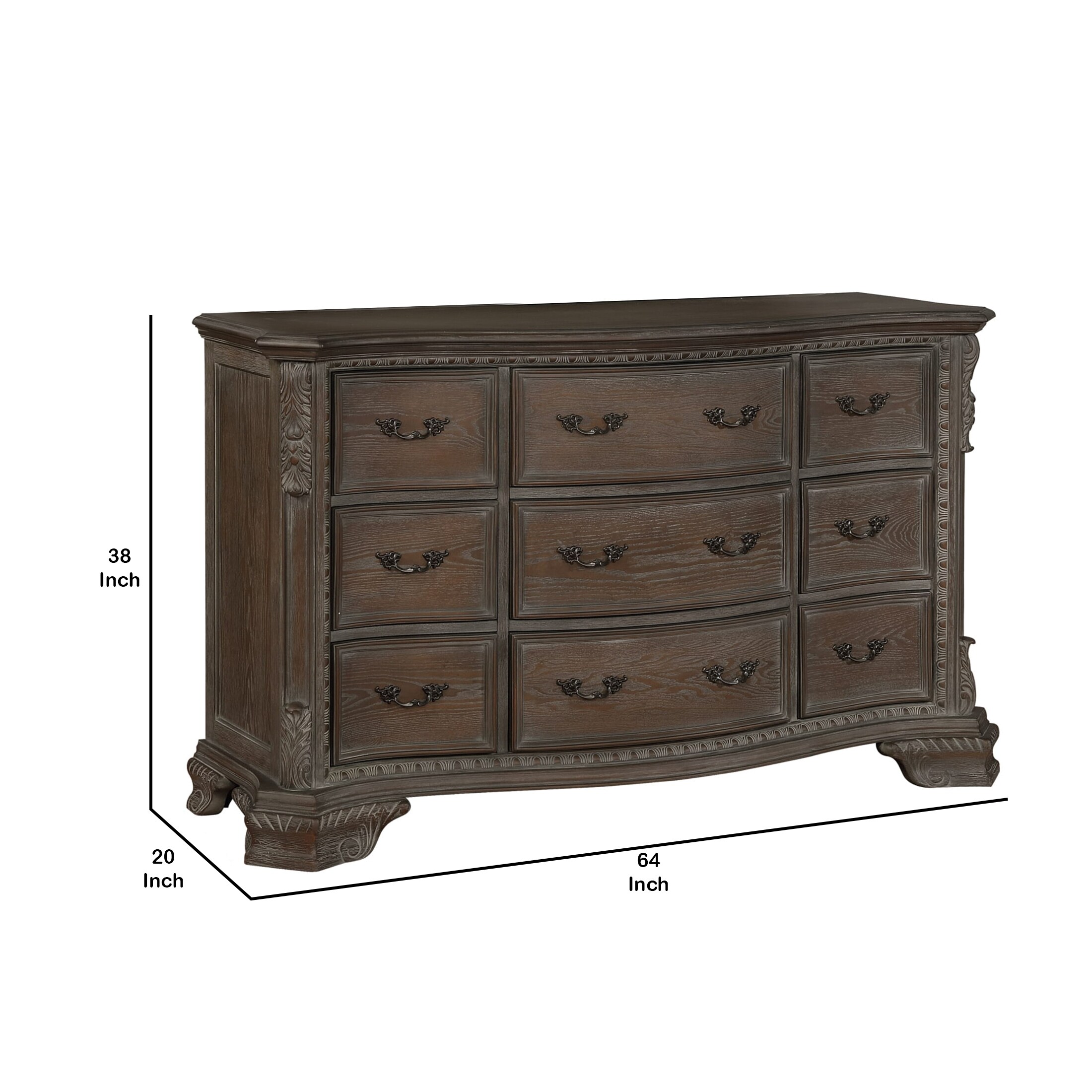 Shop Black Friday Deals On 9 Drawers Wooden Dresser With Engraved Details And Bracket Feet Brown Overstock 31269467