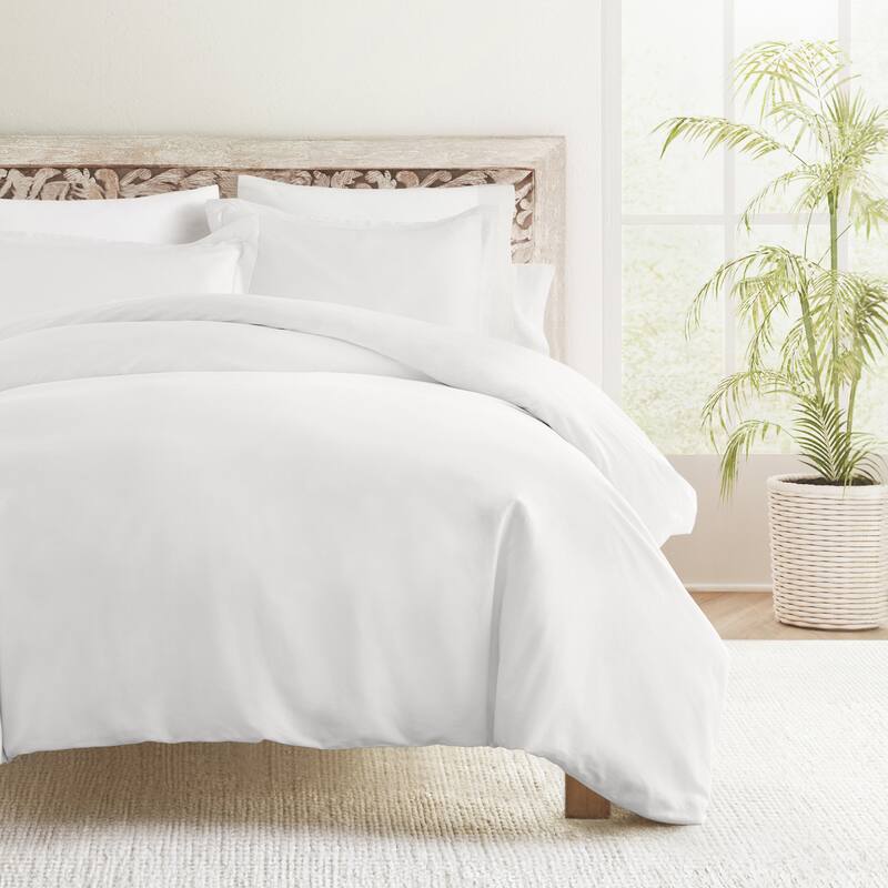 Solid Cotton Duvet Cover Set - White - King