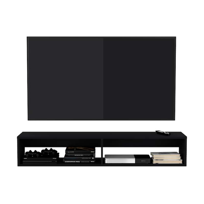 Wall-Mounted 59" Floating TV Stand, Cable Management, 2 Media Compartments, Modern Floating Shelf for Living Room