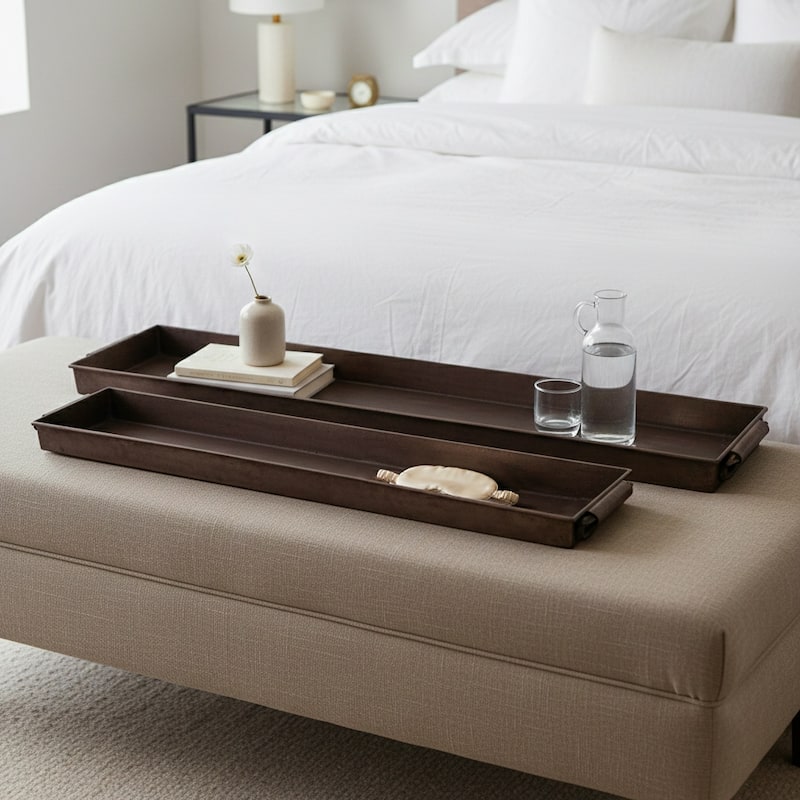 Decorative Slim Metal Tray with Handles - Set of 2 - 40", 36", Silver - 40.0"