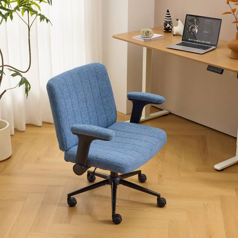 Speckled Chenille Swivel Chair With Flip-Up Arms For Cross-Legged