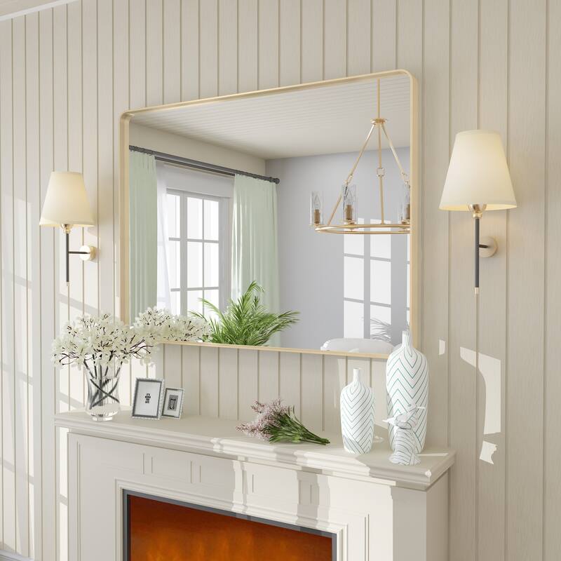Modern Metal Frame Wall Mounted Bathroom Vanity Mirror - 40x30 - Gold