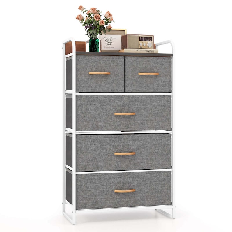 Costway 5-Drawer Dresser Storage 4-Tier Organizer Tower Steel Frame - Grey