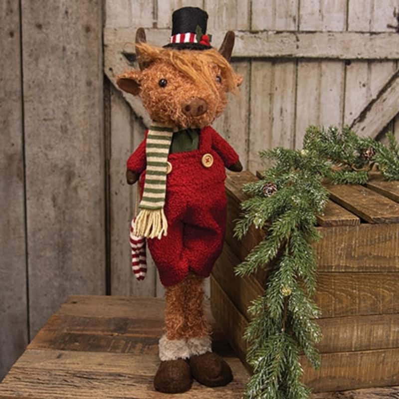 Standing Christmas Highland Cow 22 Inch Holiday Decoration - 6” x 5” x 22”