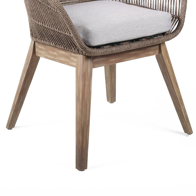 Tutti Frutti Eucalyptus Wood and Rope Outdoor Patio Dining Chair with Cushion - Gray