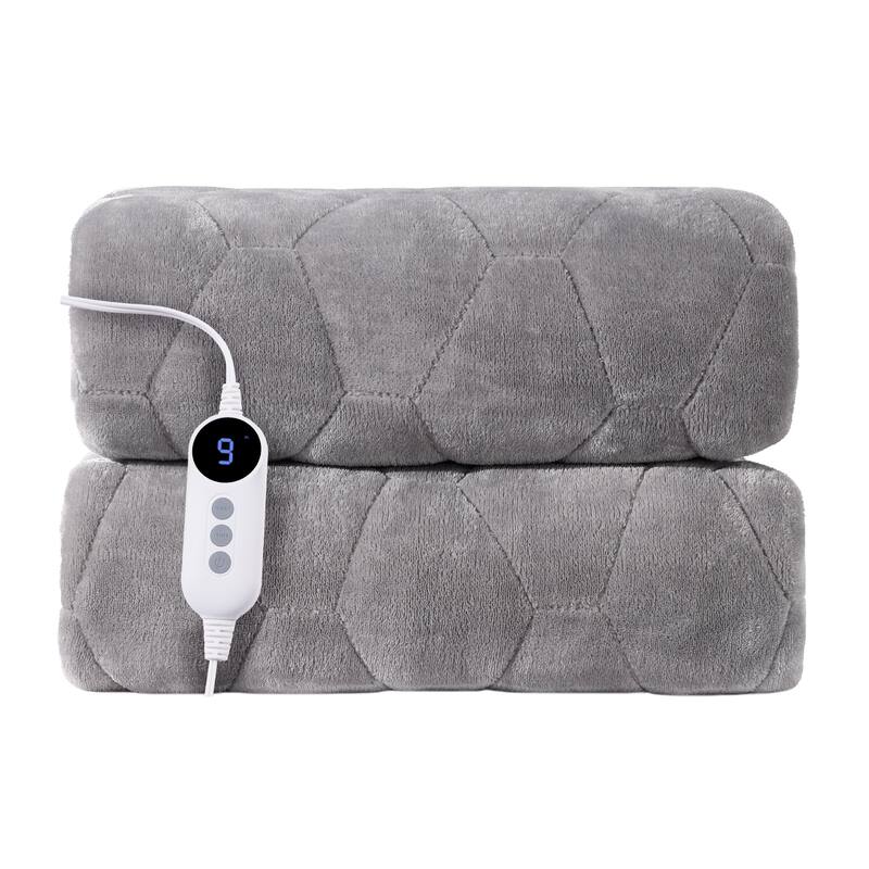 Flannel Electric Mattress Pad, Dual Control and Temperature Regulating - Light Grey/Twin - Twin